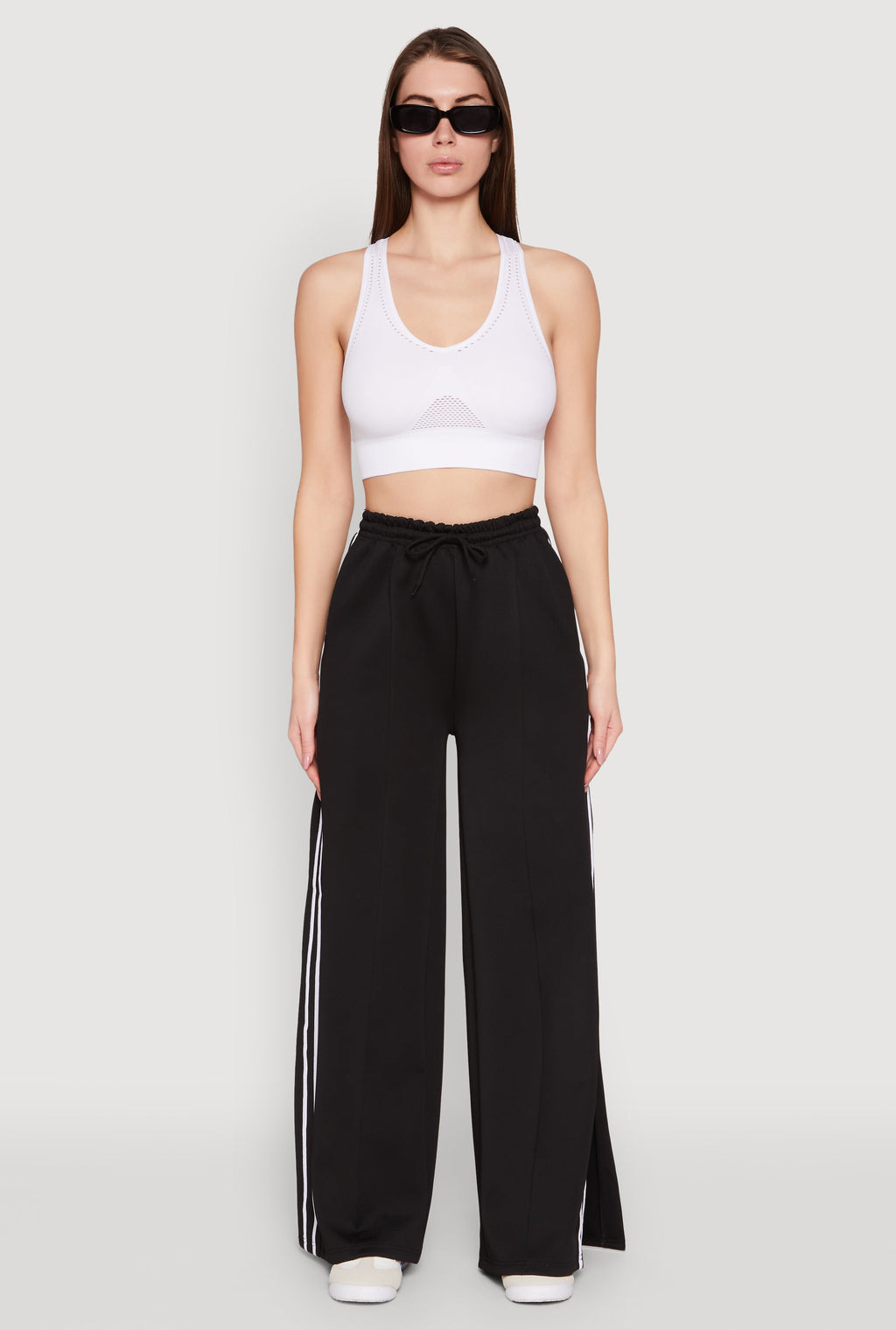 Pintuck Varsity Stripe Side Slit Pants