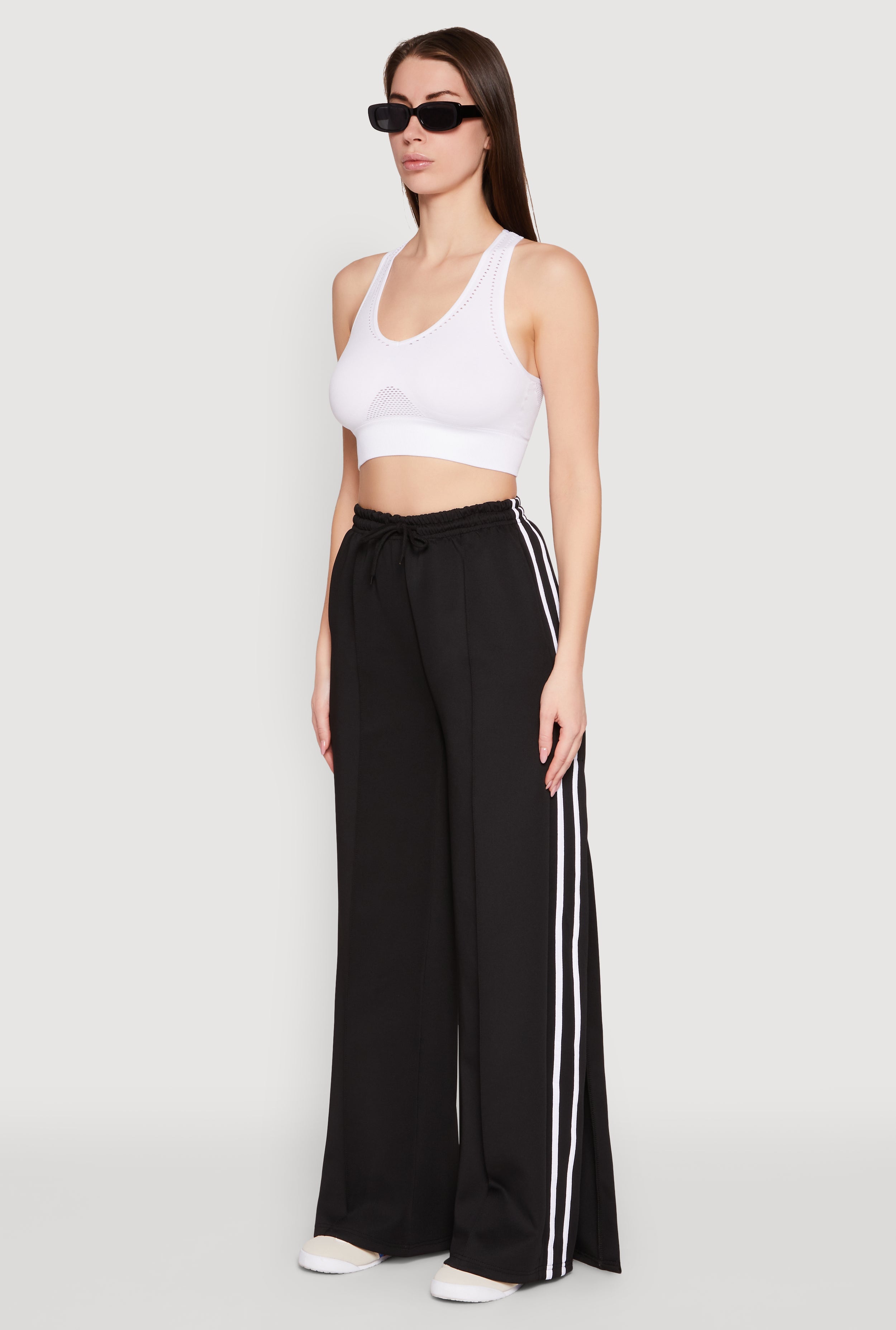 Pintuck Varsity Stripe Side Slit Pants