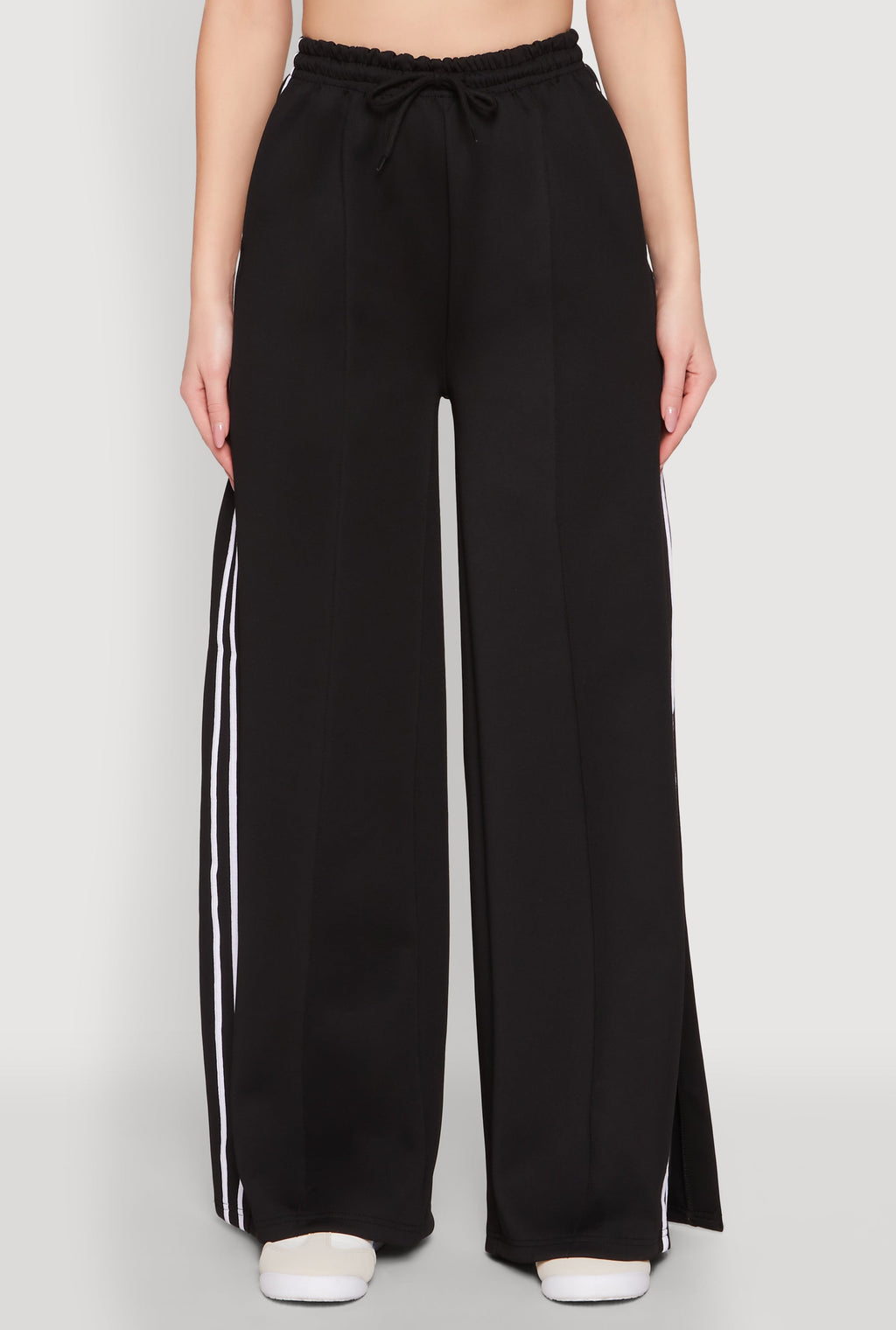 Pintuck Varsity Stripe Side Slit Pants