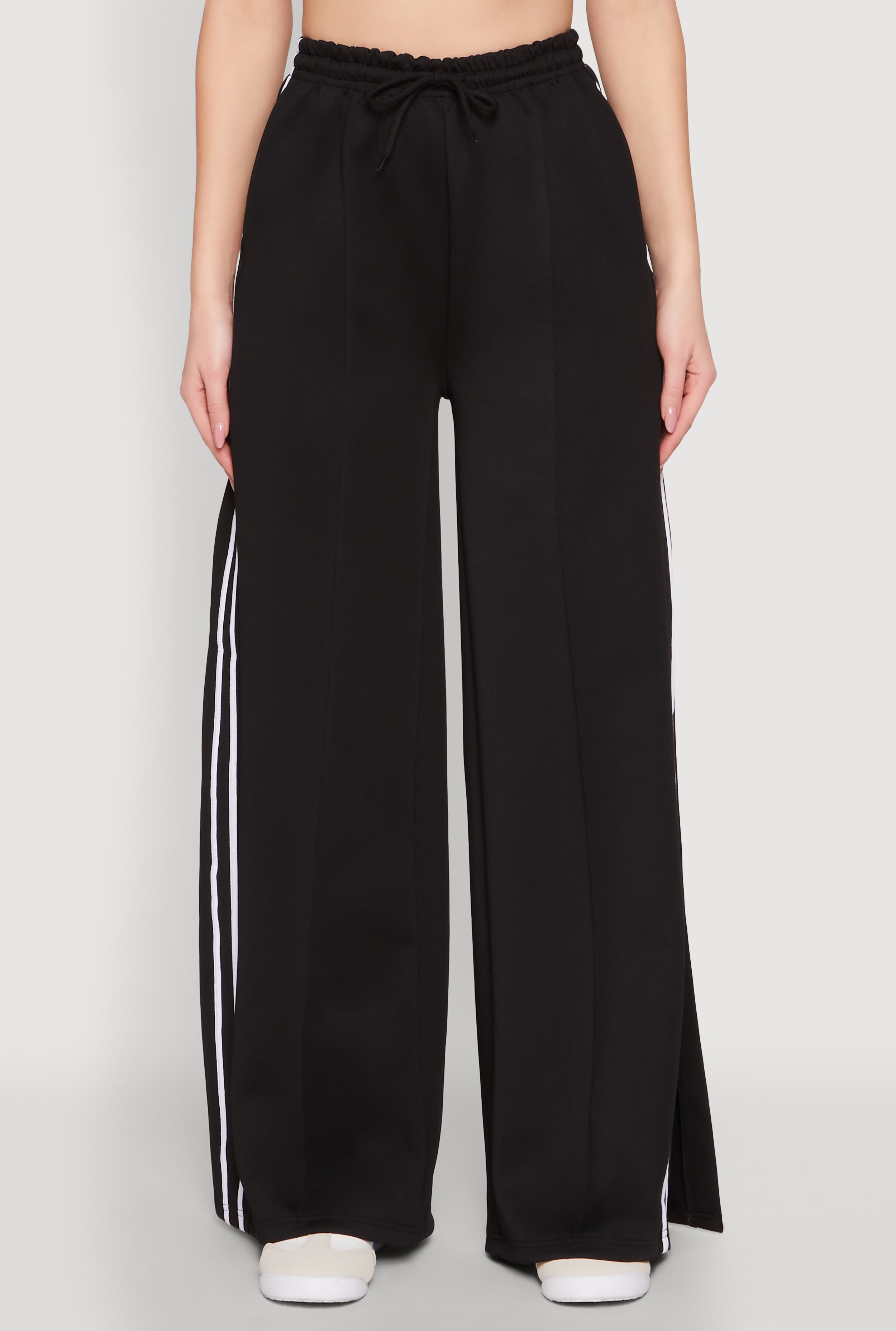 Pintuck Varsity Stripe Side Slit Pants