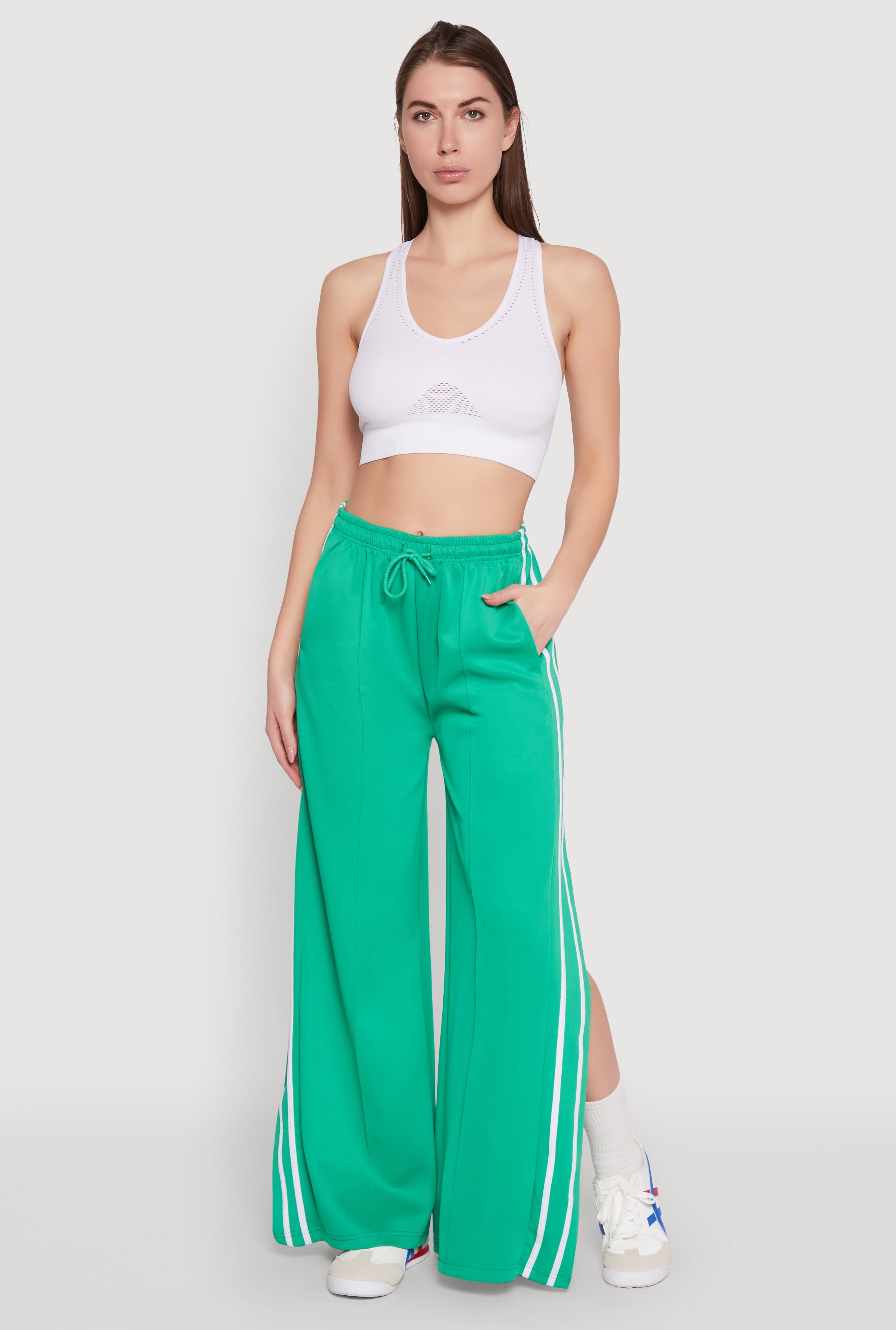 Pintuck Varsity Stripe Side Slit Pants