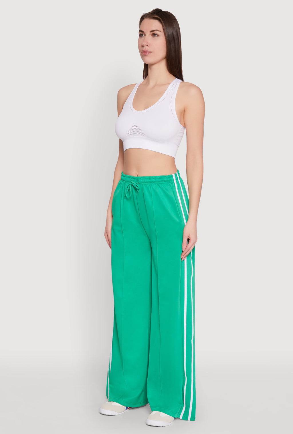 Pintuck Varsity Stripe Side Slit Pants