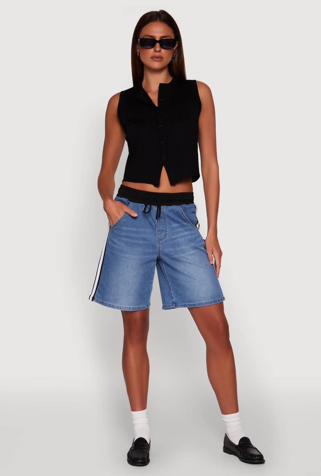 Almost Famous Varsity Stripe Side Waistband Jorts