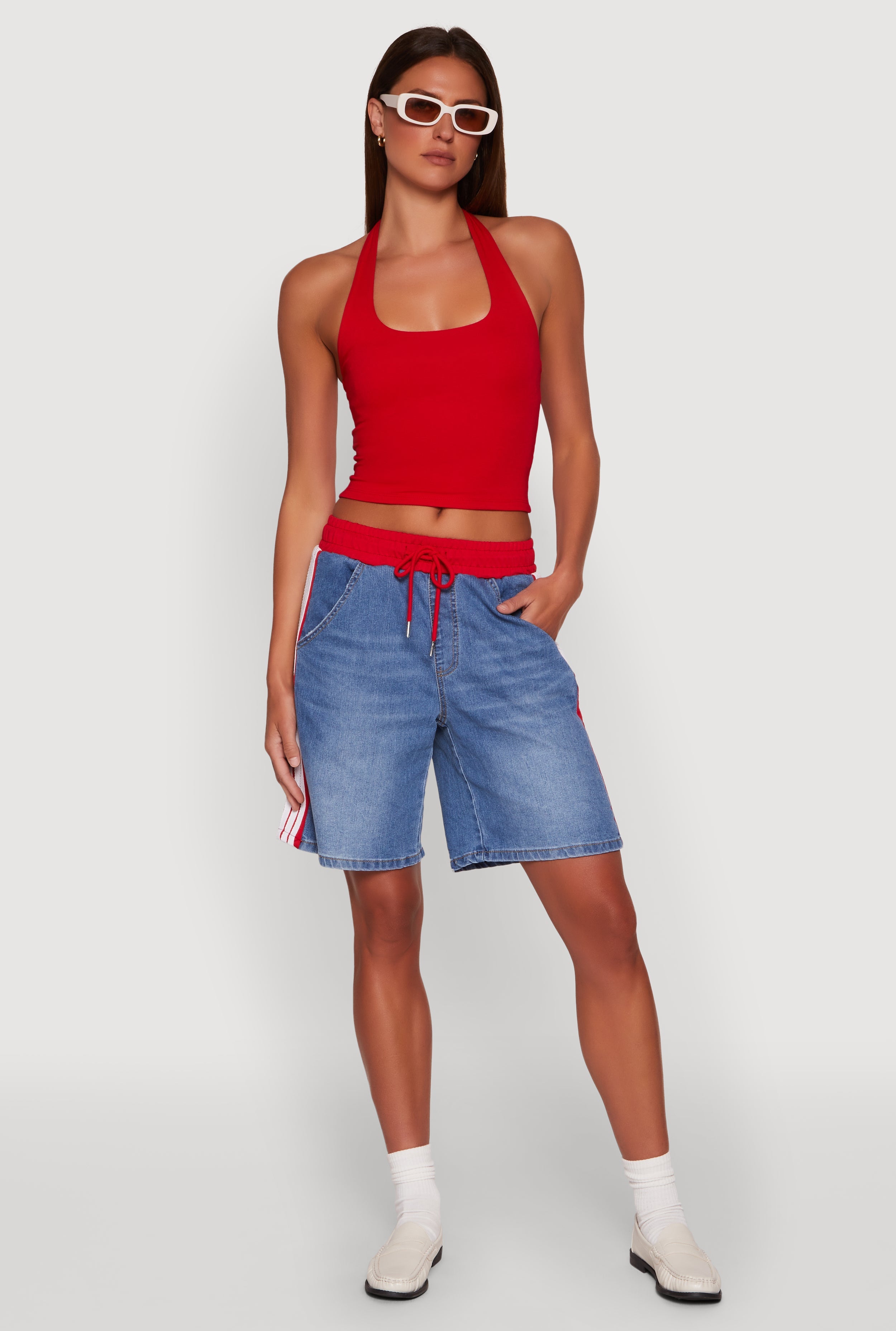Almost Famous Varsity Stripe Side Waistband Jorts