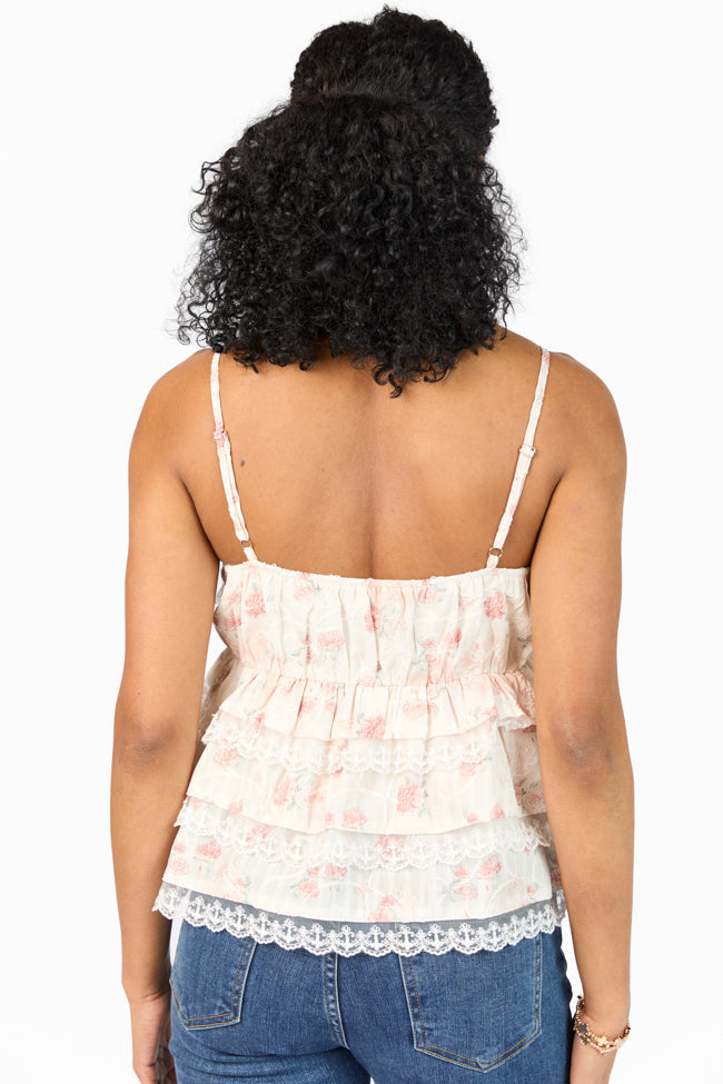 Come Out In The Wash Cream Multi Lace Tiered Floral Tank SALE
