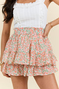 Pretty Moment Orange Multi Floral Print Tiered Mini Skort SALE