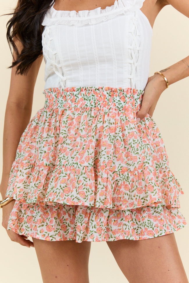 Pretty Moment Orange Multi Floral Print Tiered Mini Skort SALE