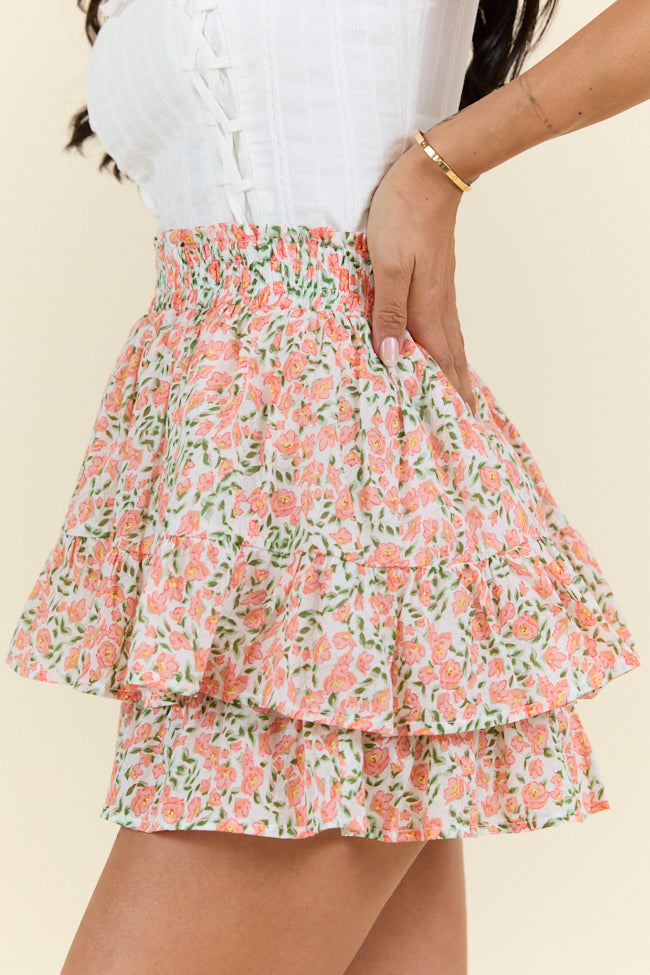 Pretty Moment Orange Multi Floral Print Tiered Mini Skort SALE