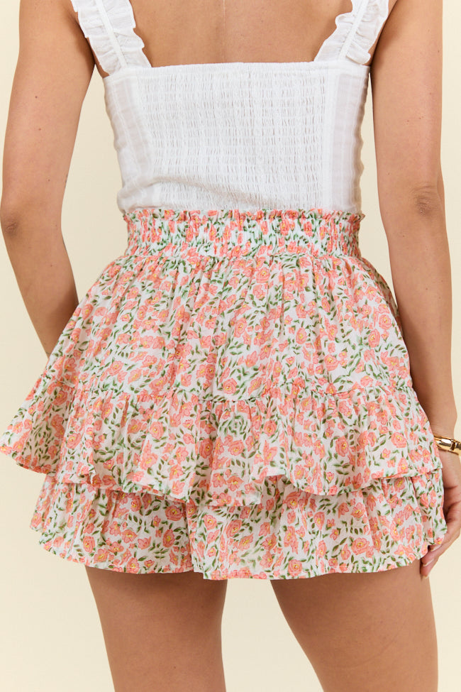 Pretty Moment Orange Multi Floral Print Tiered Mini Skort SALE