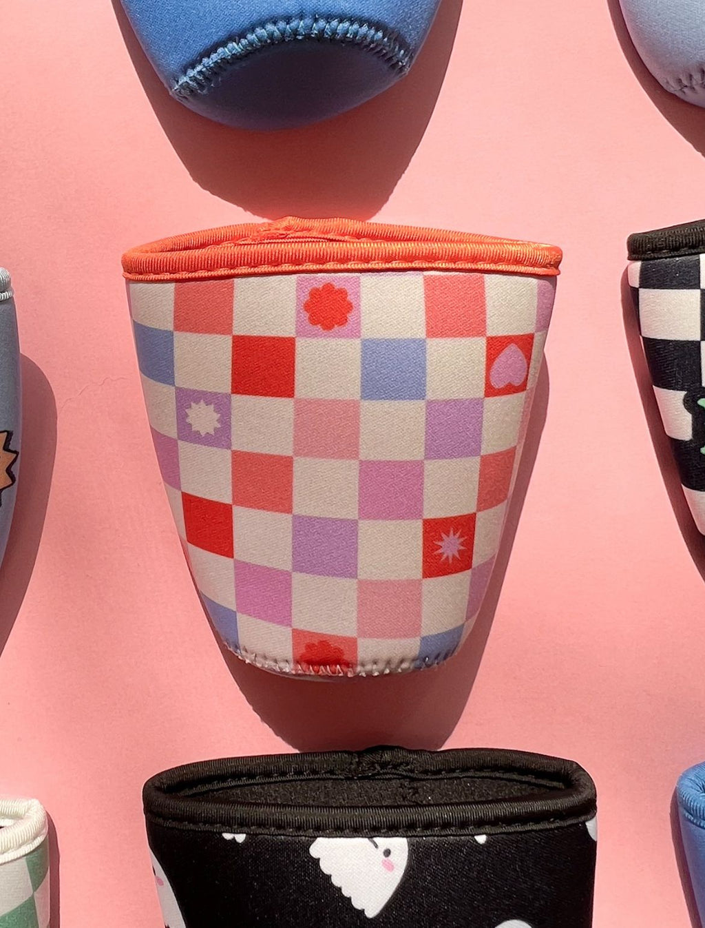 Floral Checkered Heart Coffee Sleeve