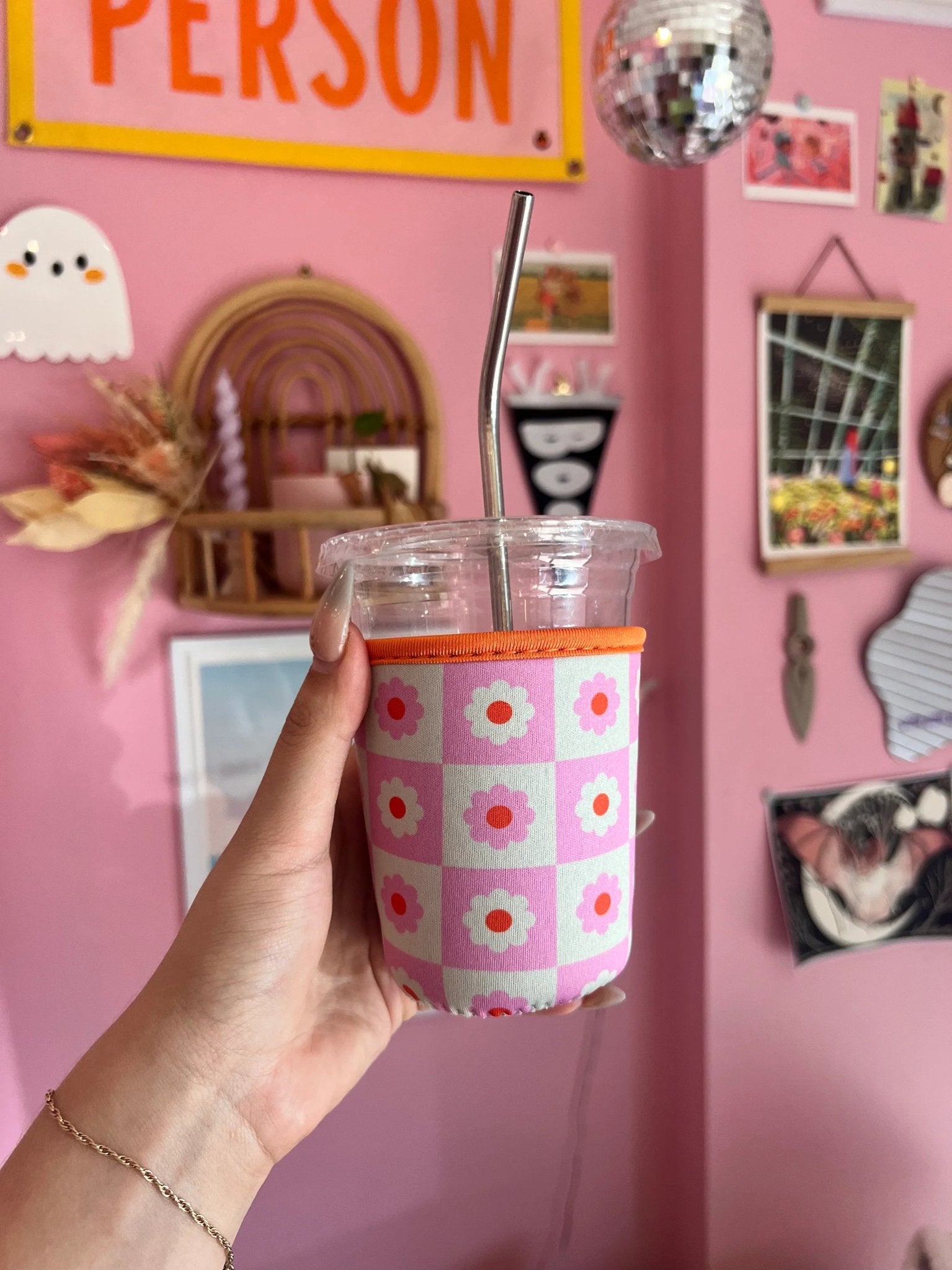 Floral Checkered Coffee Sleeve