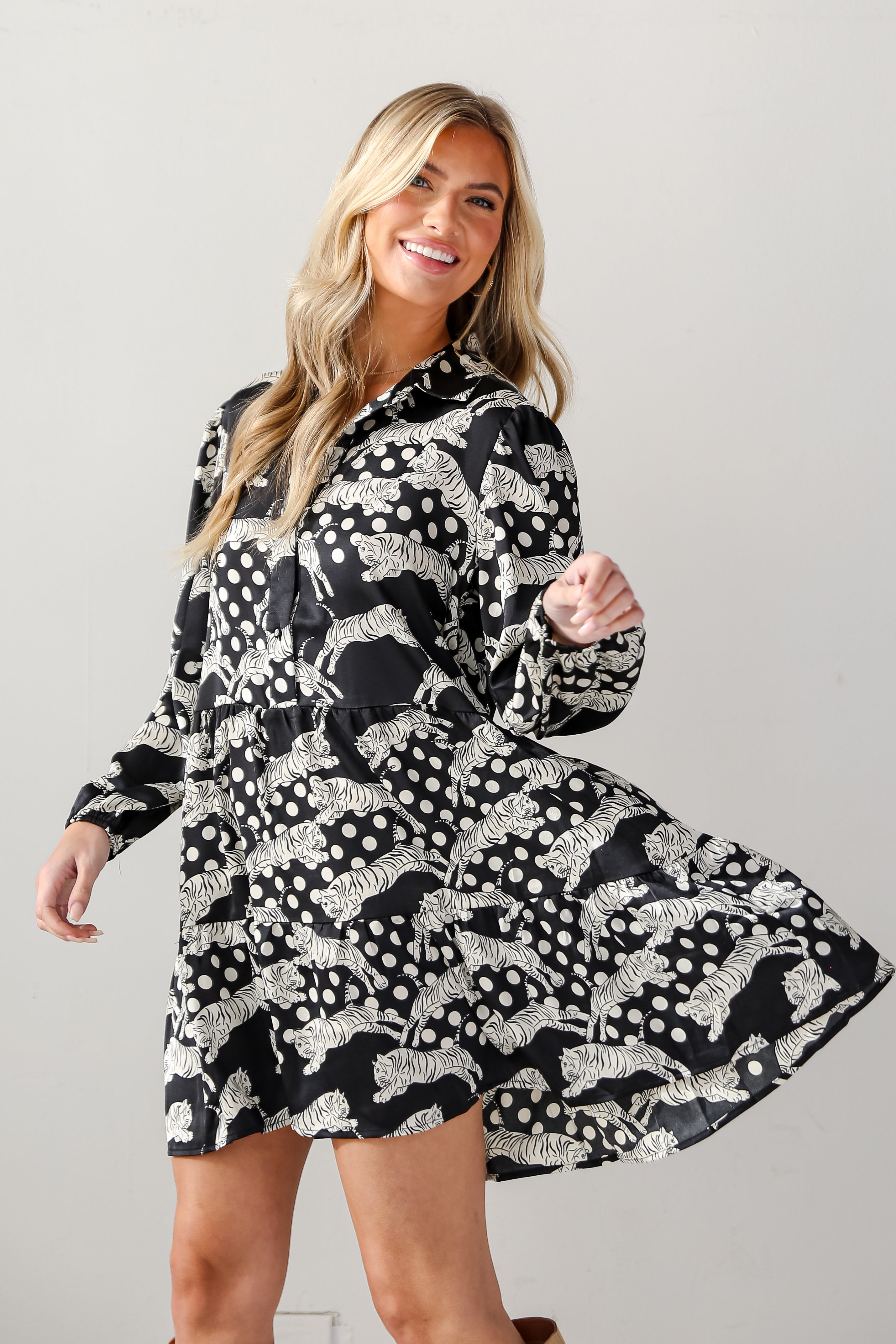 FINAL SALE - Style Spotting Black Tiger Mini Dress