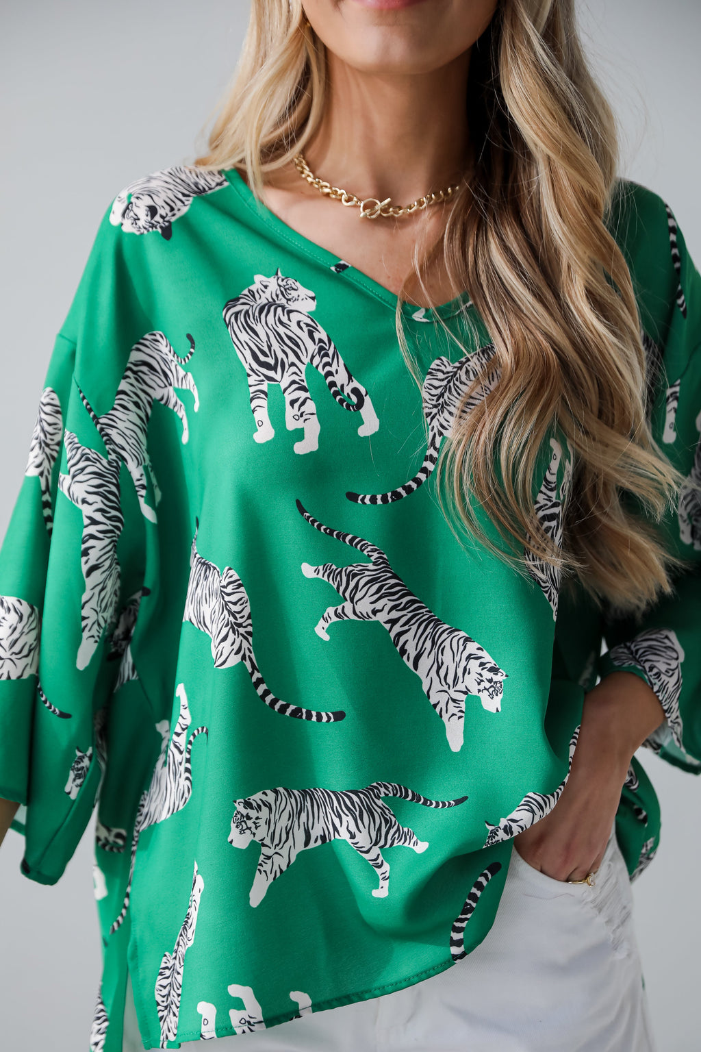 FINAL SALE - Untamed Cutie Green Tiger Print Blouse