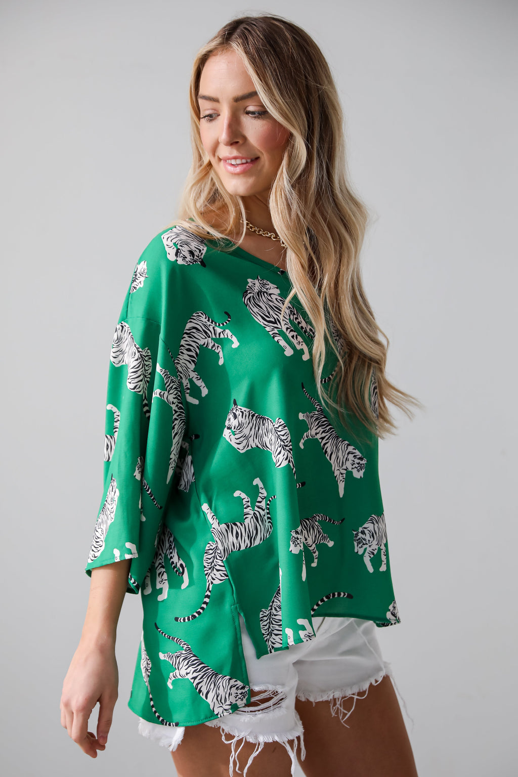FINAL SALE - Untamed Cutie Green Tiger Print Blouse