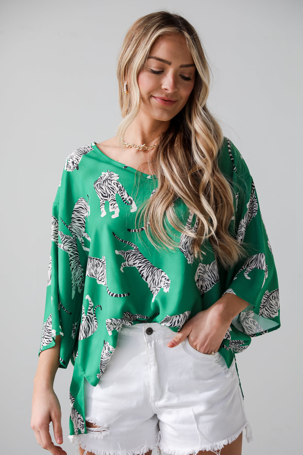 FINAL SALE - Untamed Cutie Green Tiger Print Blouse