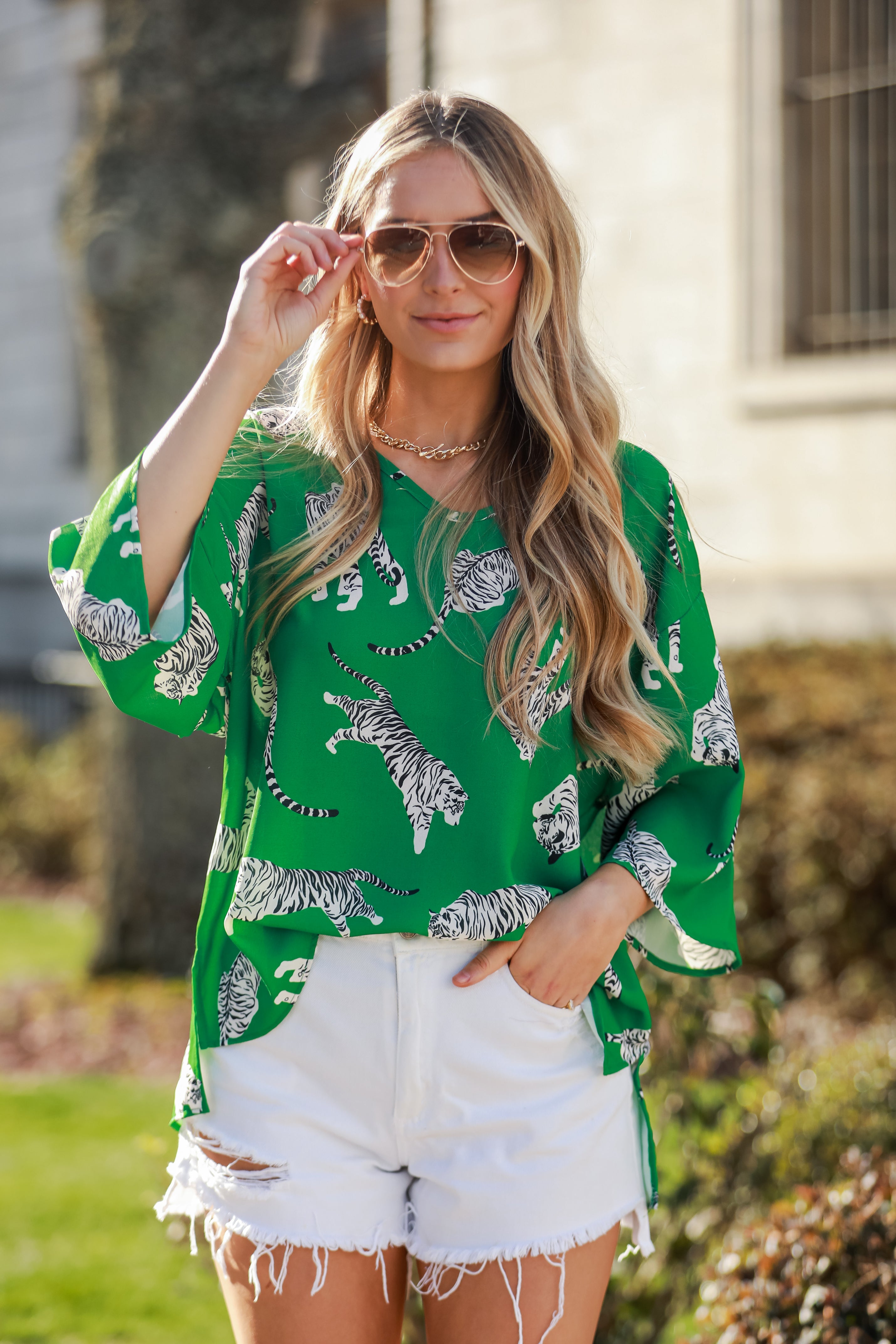 FINAL SALE - Untamed Cutie Green Tiger Print Blouse